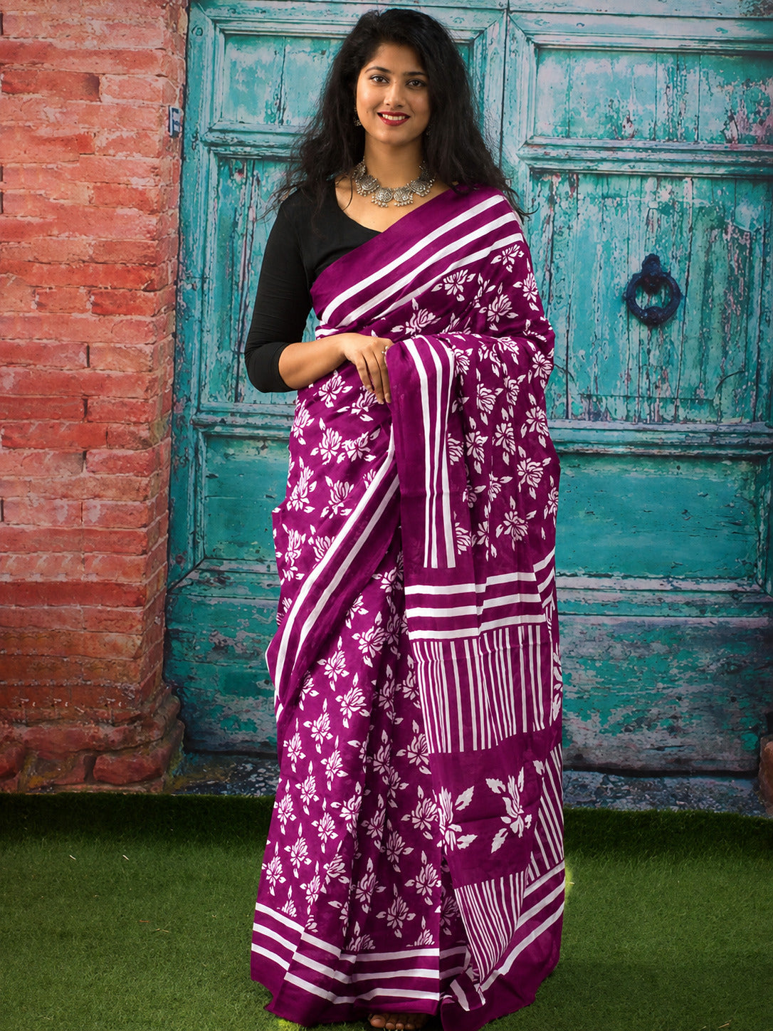 Jaipuri Mul Cotton Ready to Wear Saree for Women | Batik Floral Printed Pre-Draped Pre-Pleated Cotton Saree | Adjustable Waist 26–50 Inch