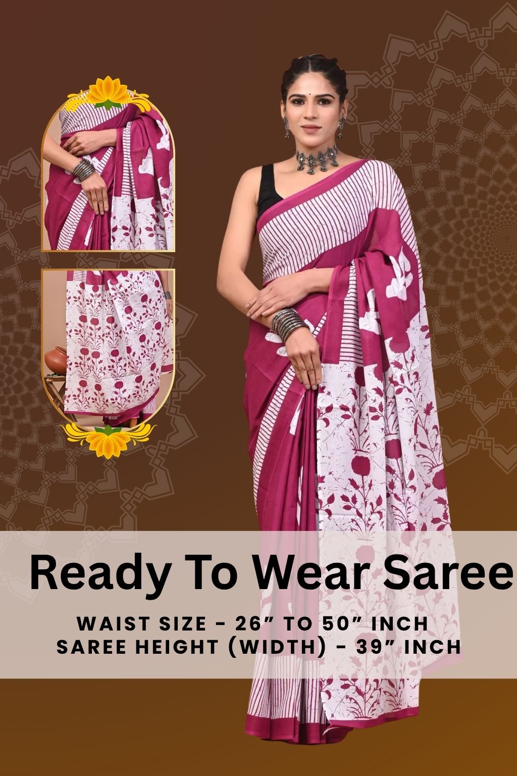 Ready to Wear Jaipuri Mul Cotton Saree for Women | Ikat Batik Printed Pre-Draped Saree