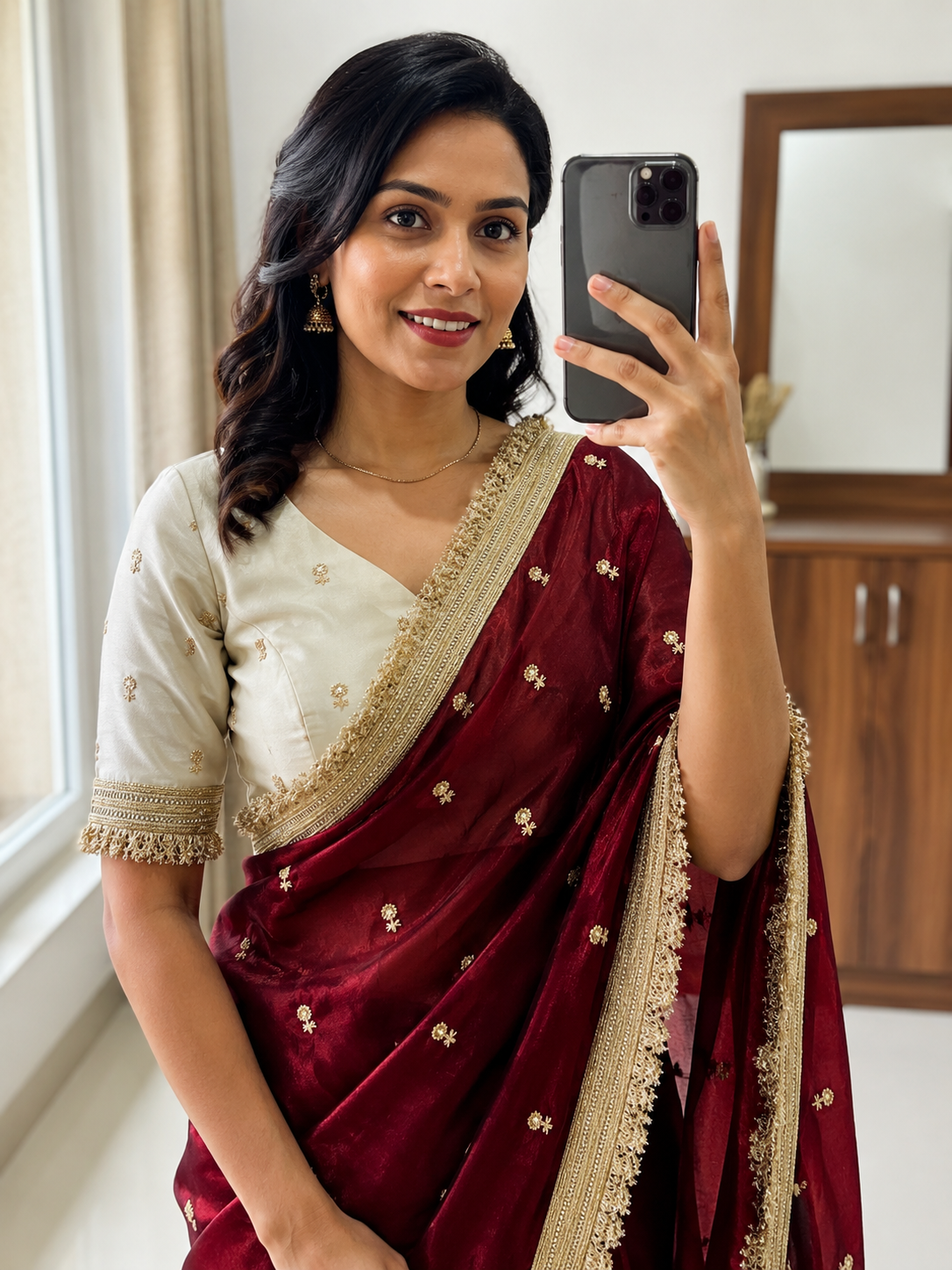 Satin Embroidery Work Saree With Lace Border