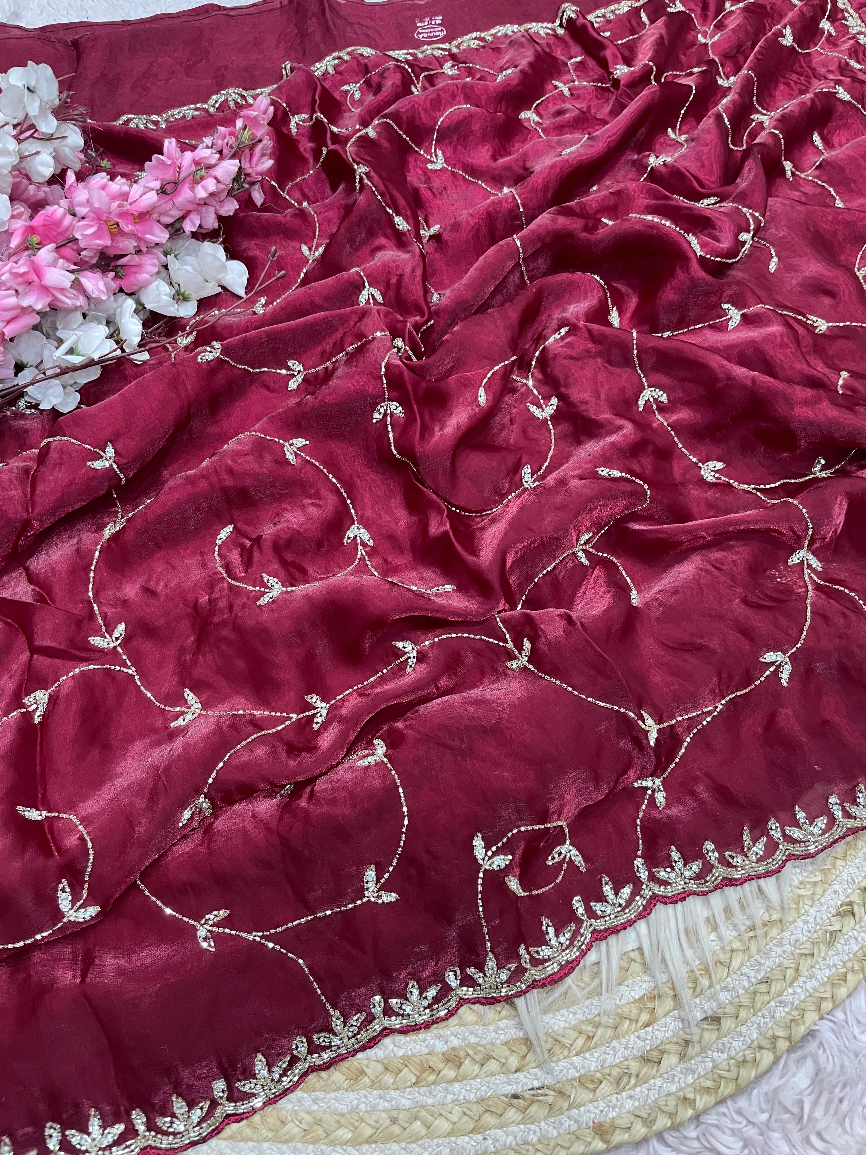 Space Silk Saree With Khatli Cut Dana Diamond Handwork