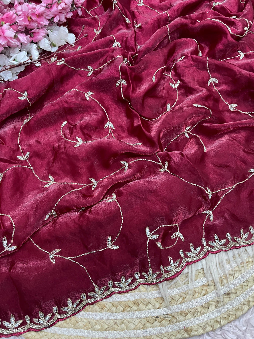 Space silk Saree With Khatli Cut Dana Handwork  Diamond Work