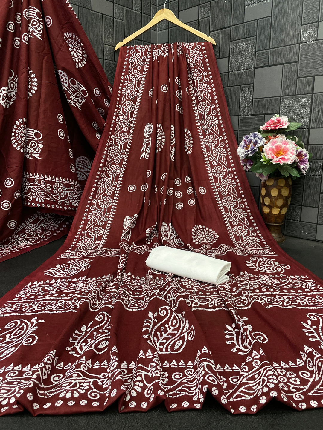 Pure Cotton Saree with Hand-Printed Batik Design
