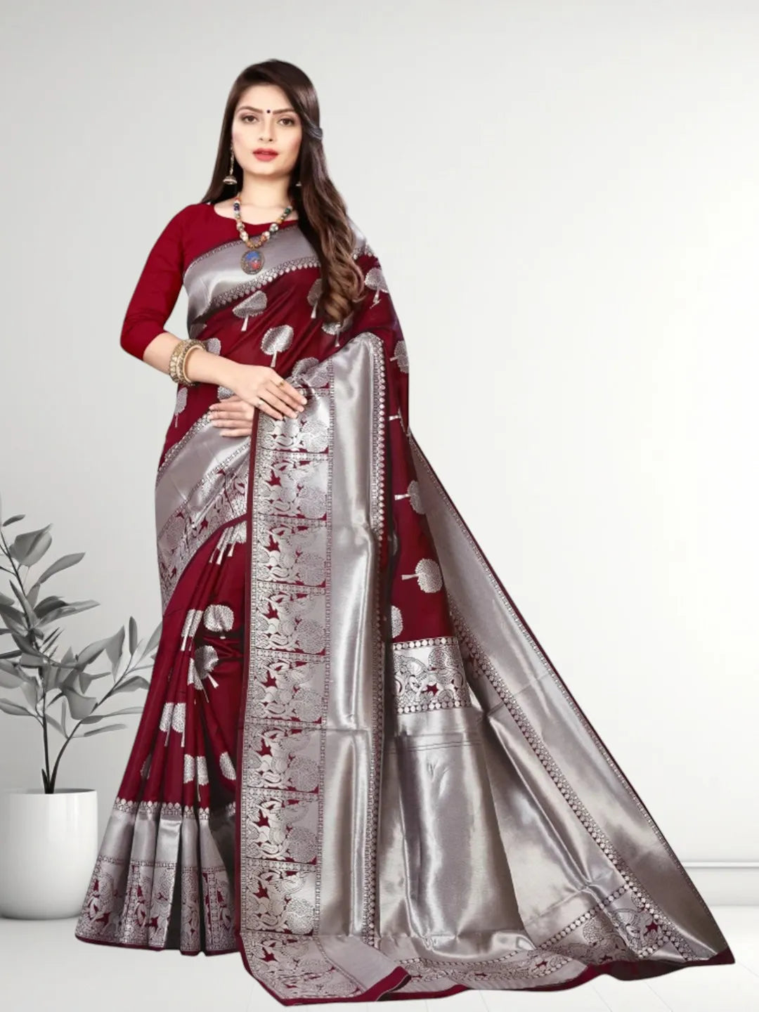 Pionex Banarasi Softy Copper Zari Weaving Brocade Saree