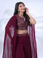 Georgette Floral Embroidered Sequined Crop Top with Palazzo