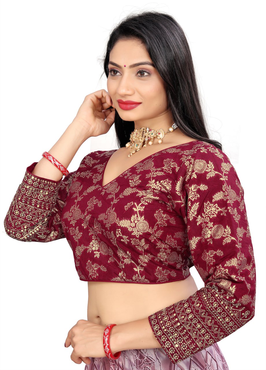 Pure Dola Silk Jacquard Embroidered Blouse