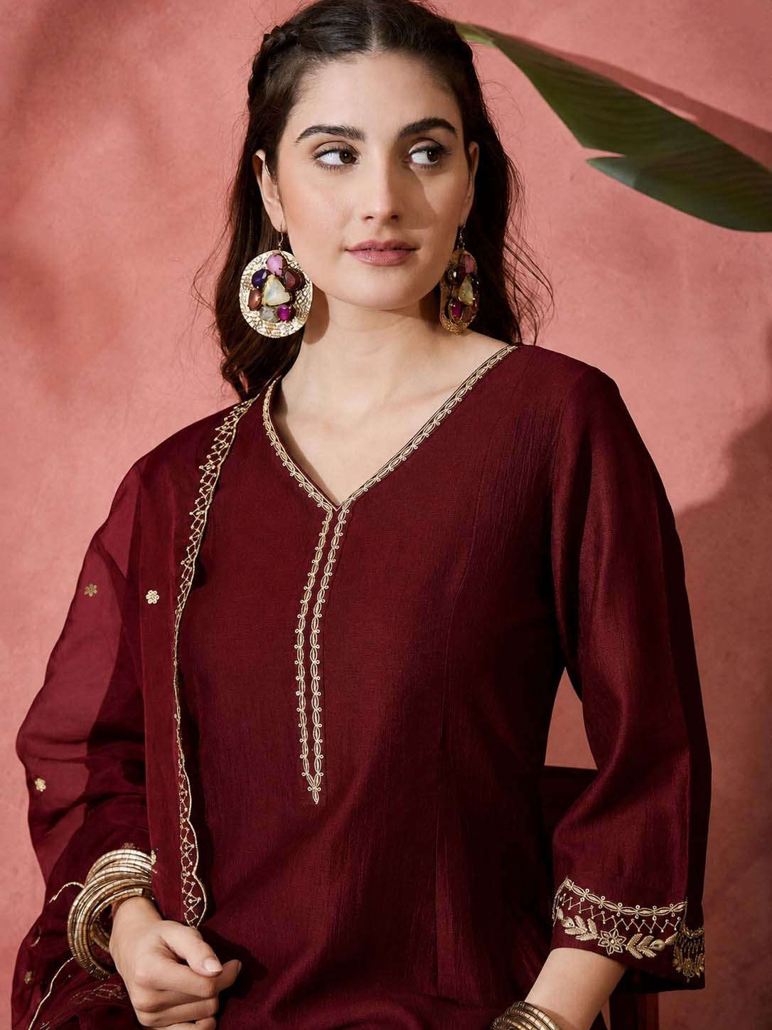 Elegant Zari Embroidered Silk Blend Anarkali Set