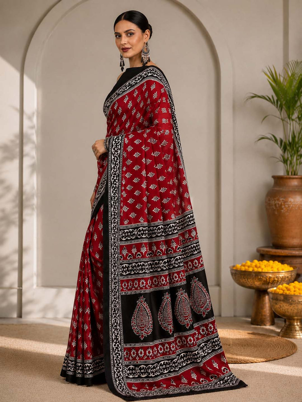 Ready to Wear Jaipuri Mul Cotton Geometric Printed Saree for Women