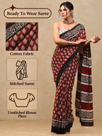Women’s Mul Cotton Ready To Wear Saree with Floral Printed Pattern