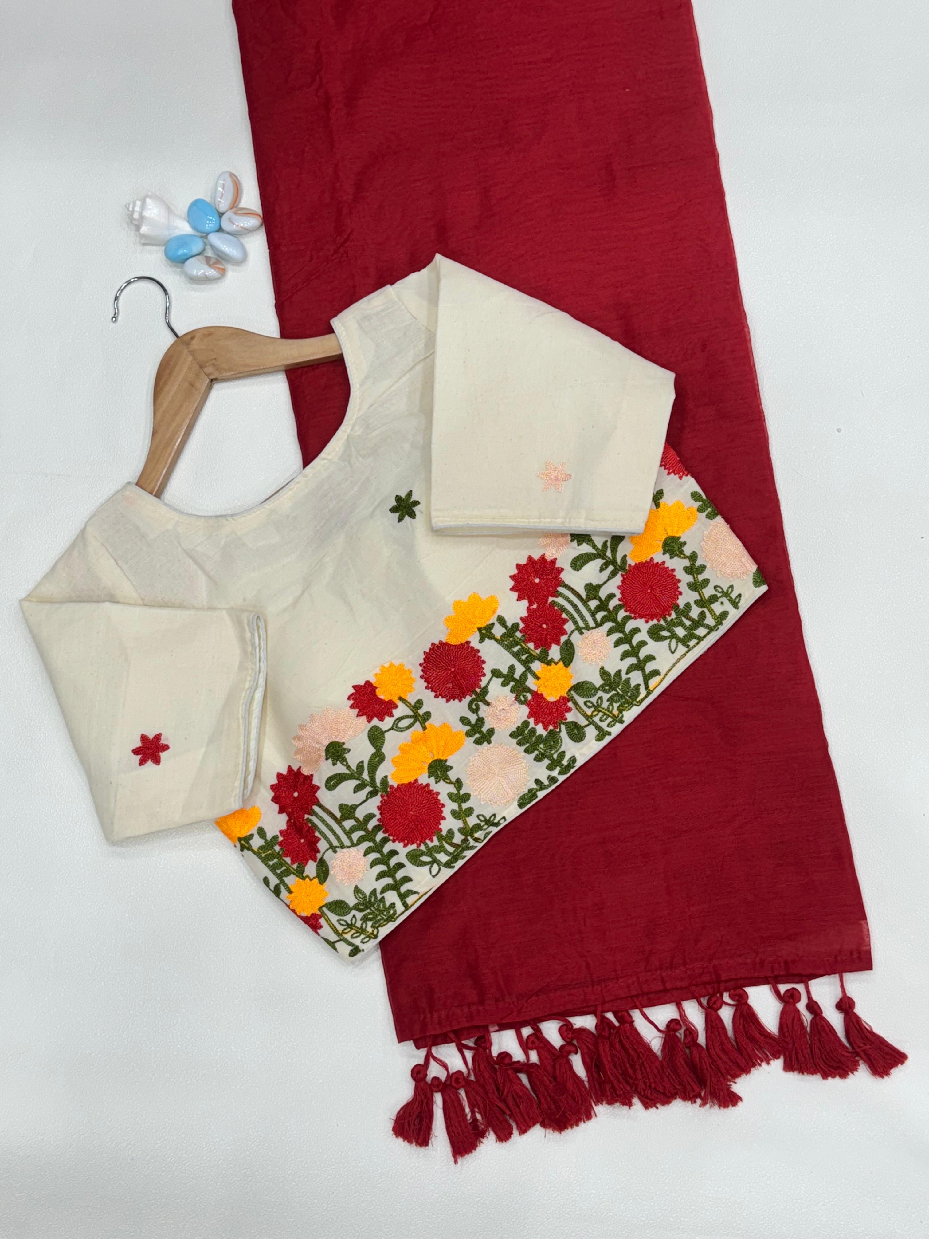 Chanderi Saree & Heavy Multi-Work Embroidered Stitch Blouse Set