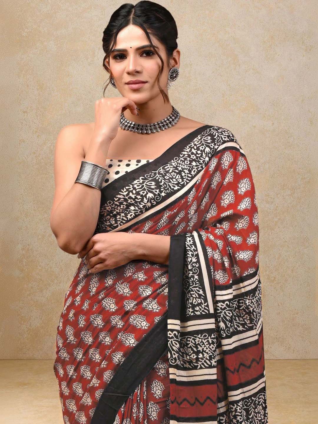 Women’s Mul Cotton Ready To Wear Saree with Floral Printed Pattern