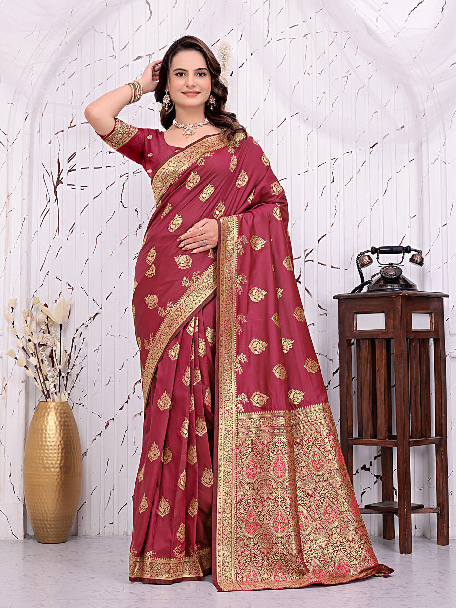 Ready To Wear Banarasi Silk Saree with Zari Woven Border