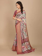 Moss Chiffon Digital Print With Jacquard Border Saree