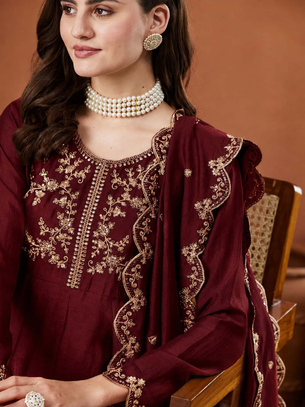 Silk Embroidered Anarkali Kurta, Pant & Dupatta Set