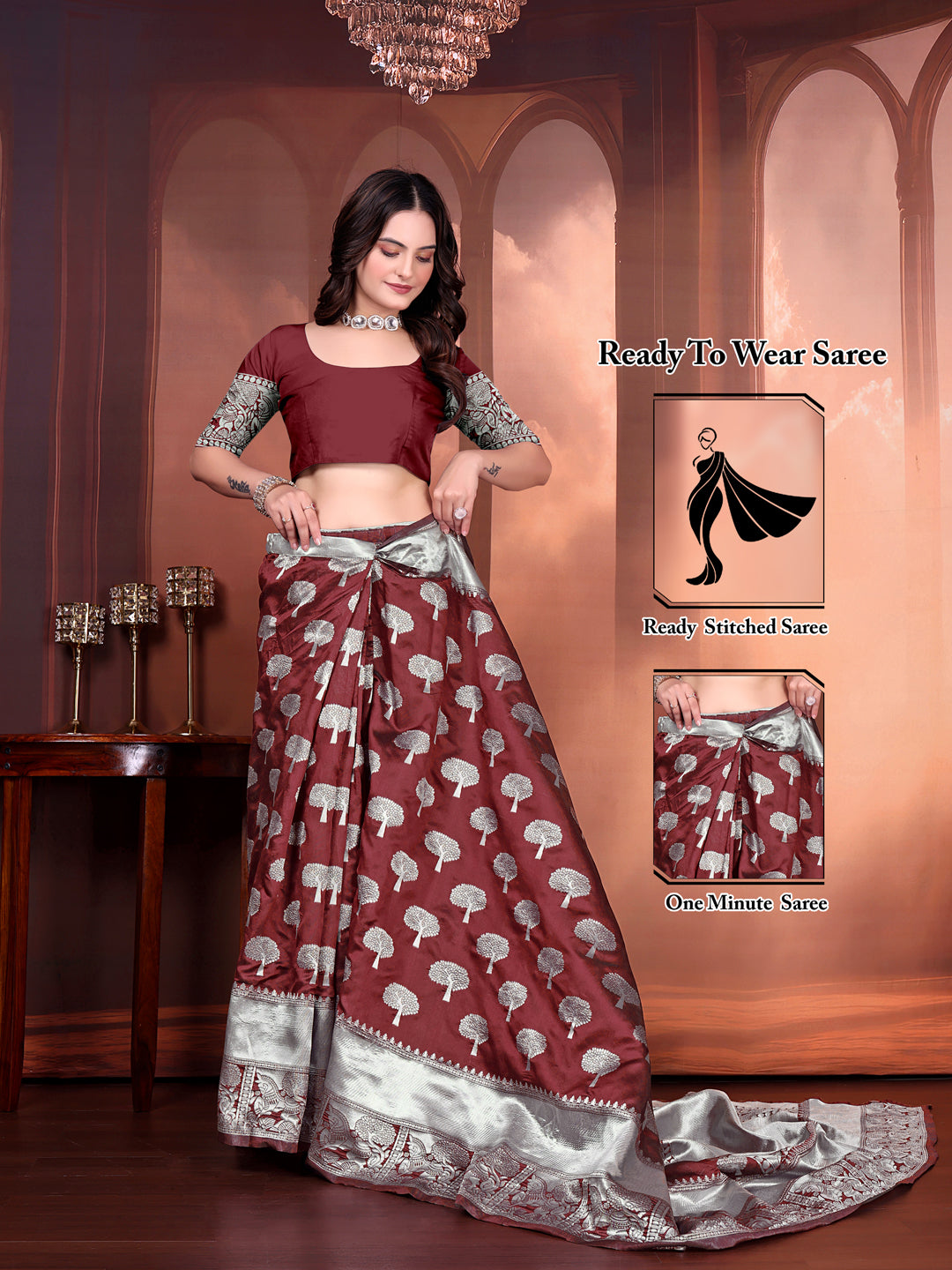 Ready to Wear Jacquard Pure Silk Saree