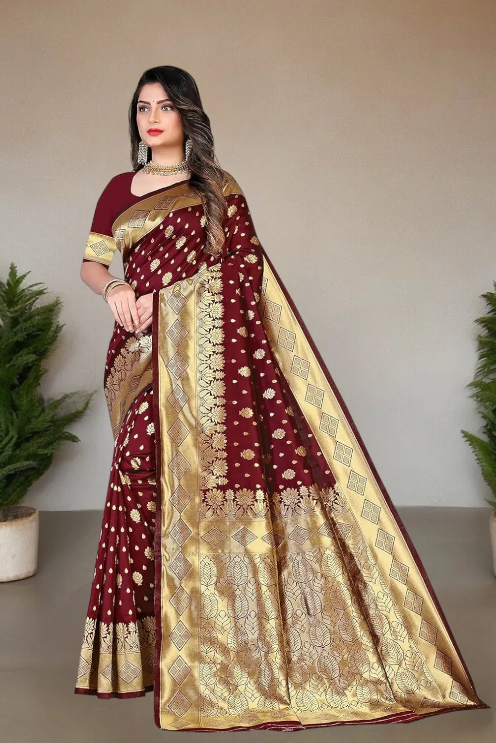Pionex Woven Kanjivaram Jacquard Pure Silk Saree