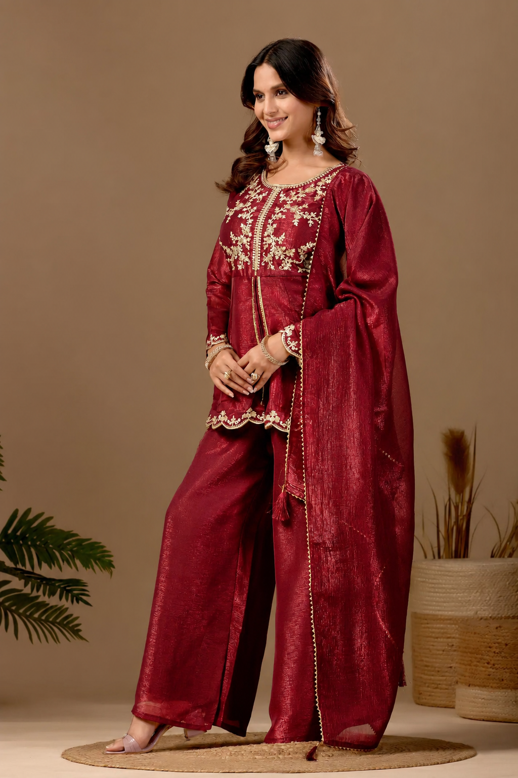 Women's Satin Kurta Set with Elegant Embroidered Design