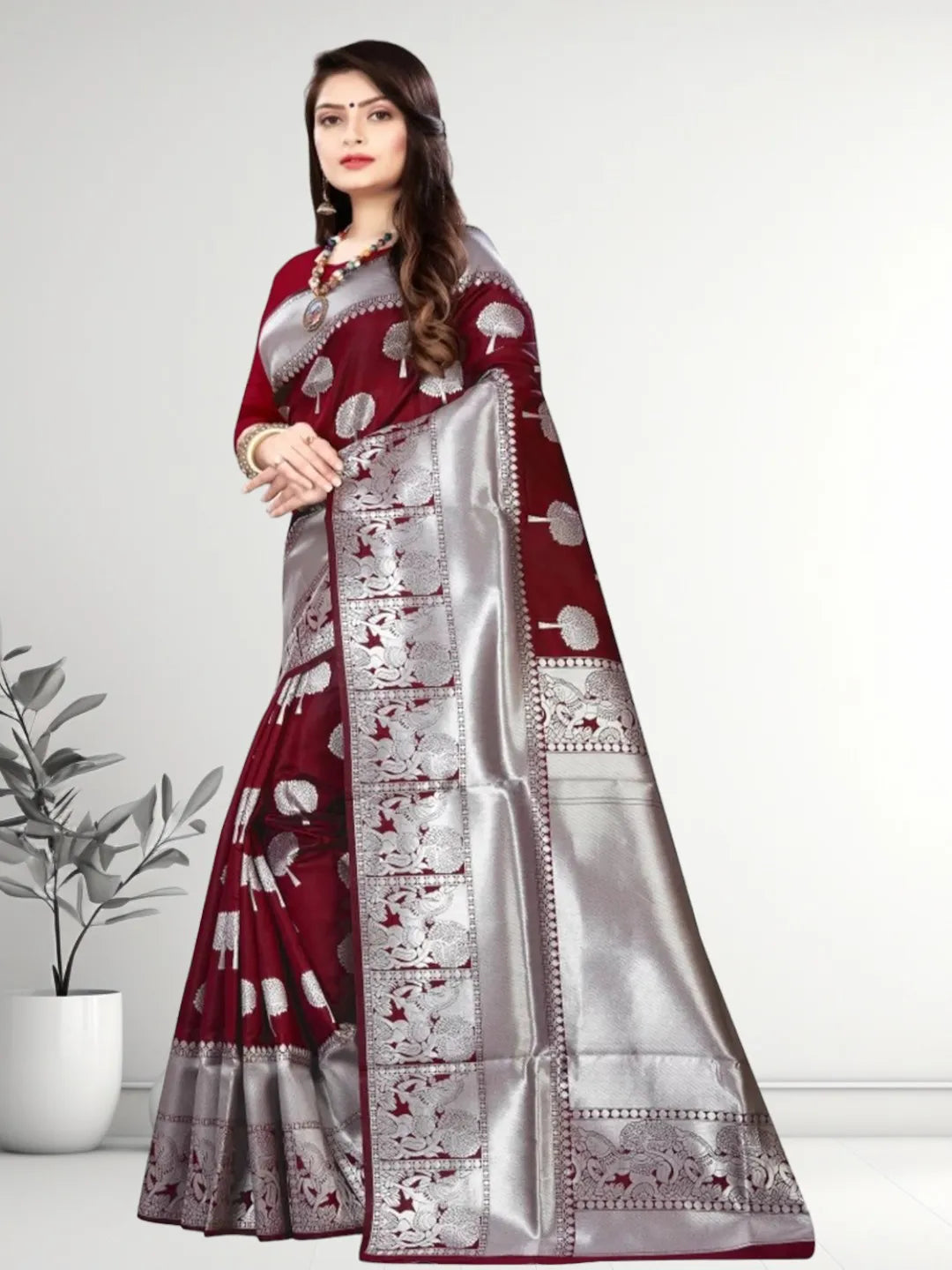 Pionex Banarasi Softy Copper Zari Weaving Brocade Saree