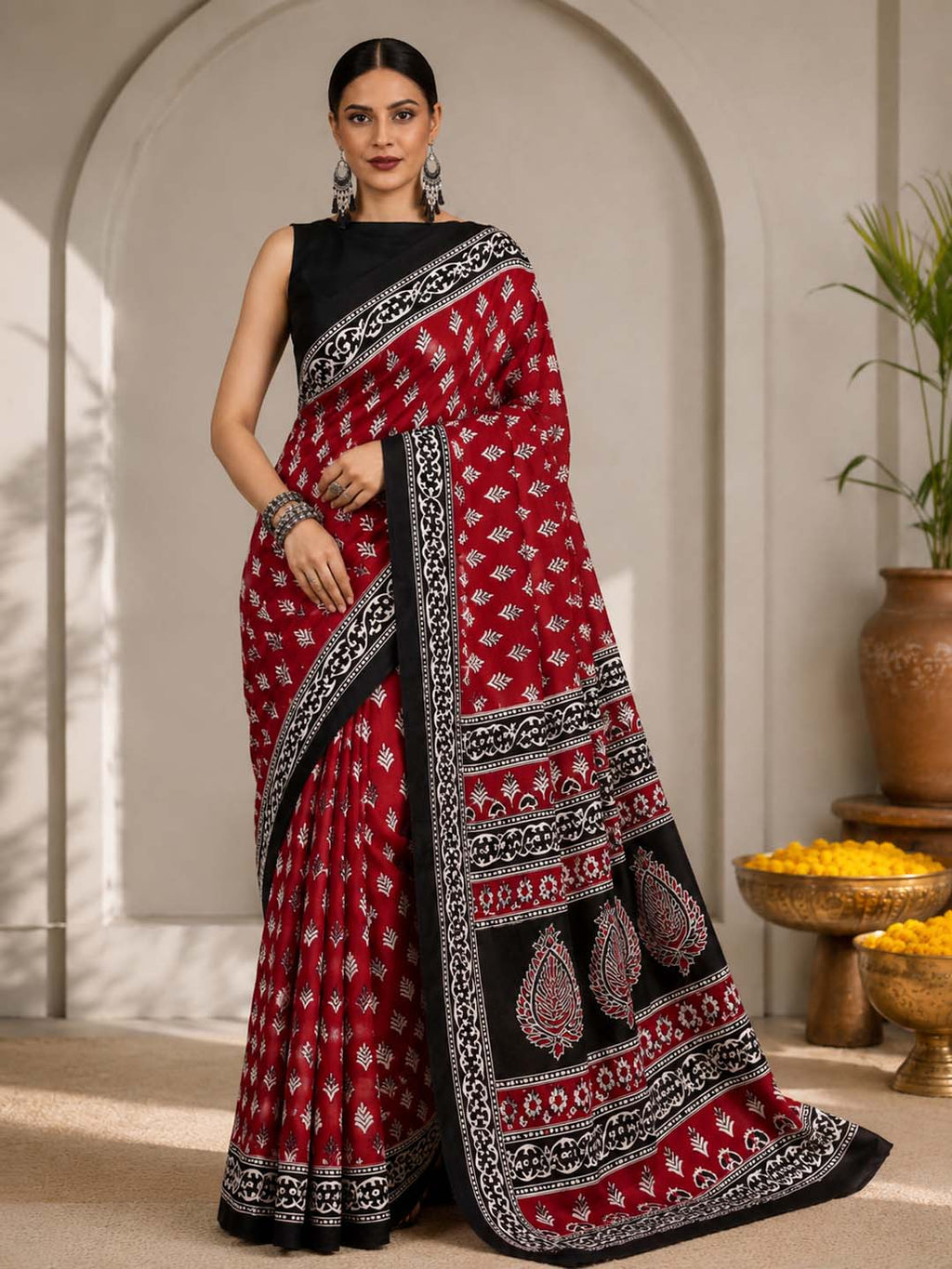 Ready to Wear Jaipuri Mul Cotton Geometric Printed Saree for Women