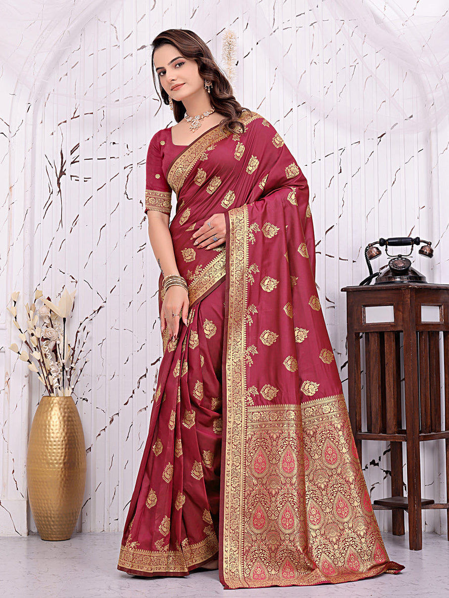 Ready To Wear Banarasi Silk Saree with Zari Woven Border