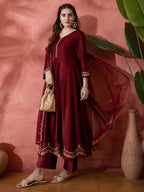 Elegant Zari Embroidered Silk Blend Anarkali Set