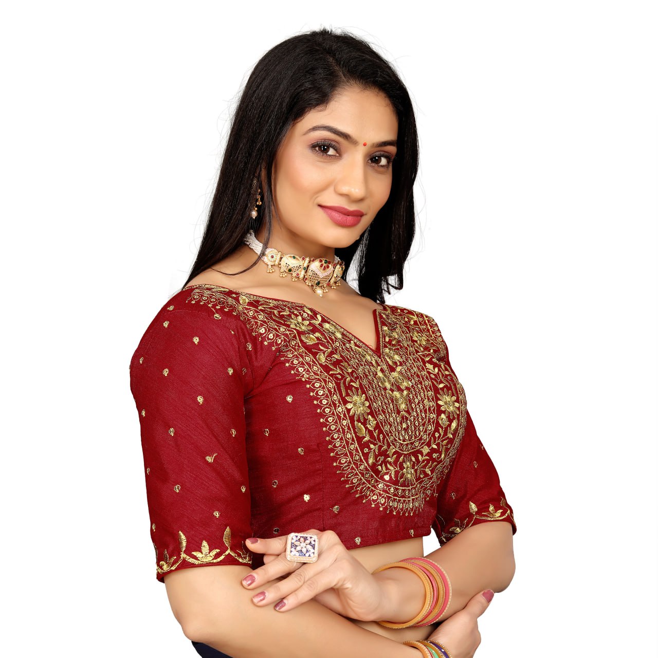 Vichitra Silk Embroidered Blouse