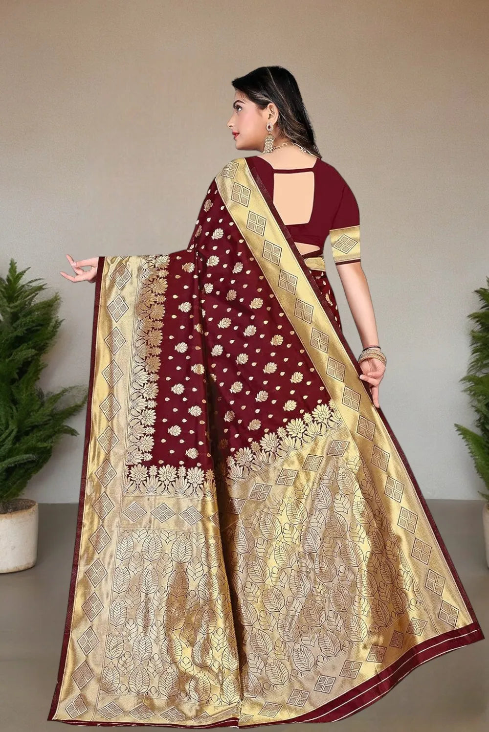 Pionex Woven Kanjivaram Jacquard Pure Silk Saree