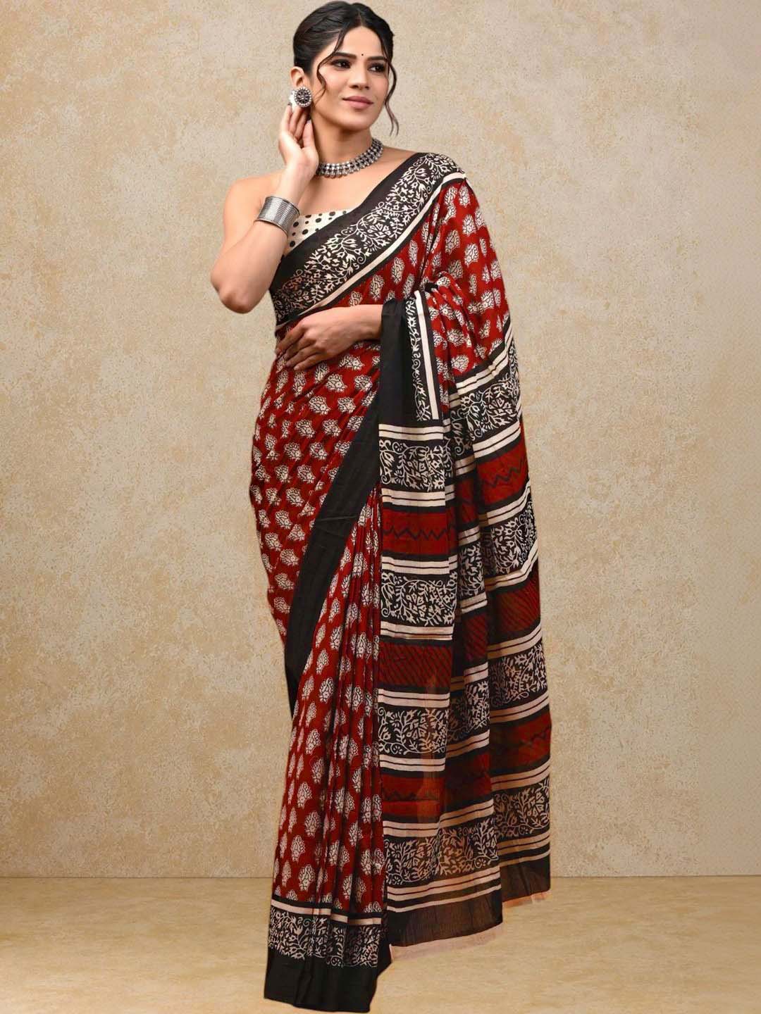 Women’s Mul Cotton Ready To Wear Saree with Floral Printed Pattern
