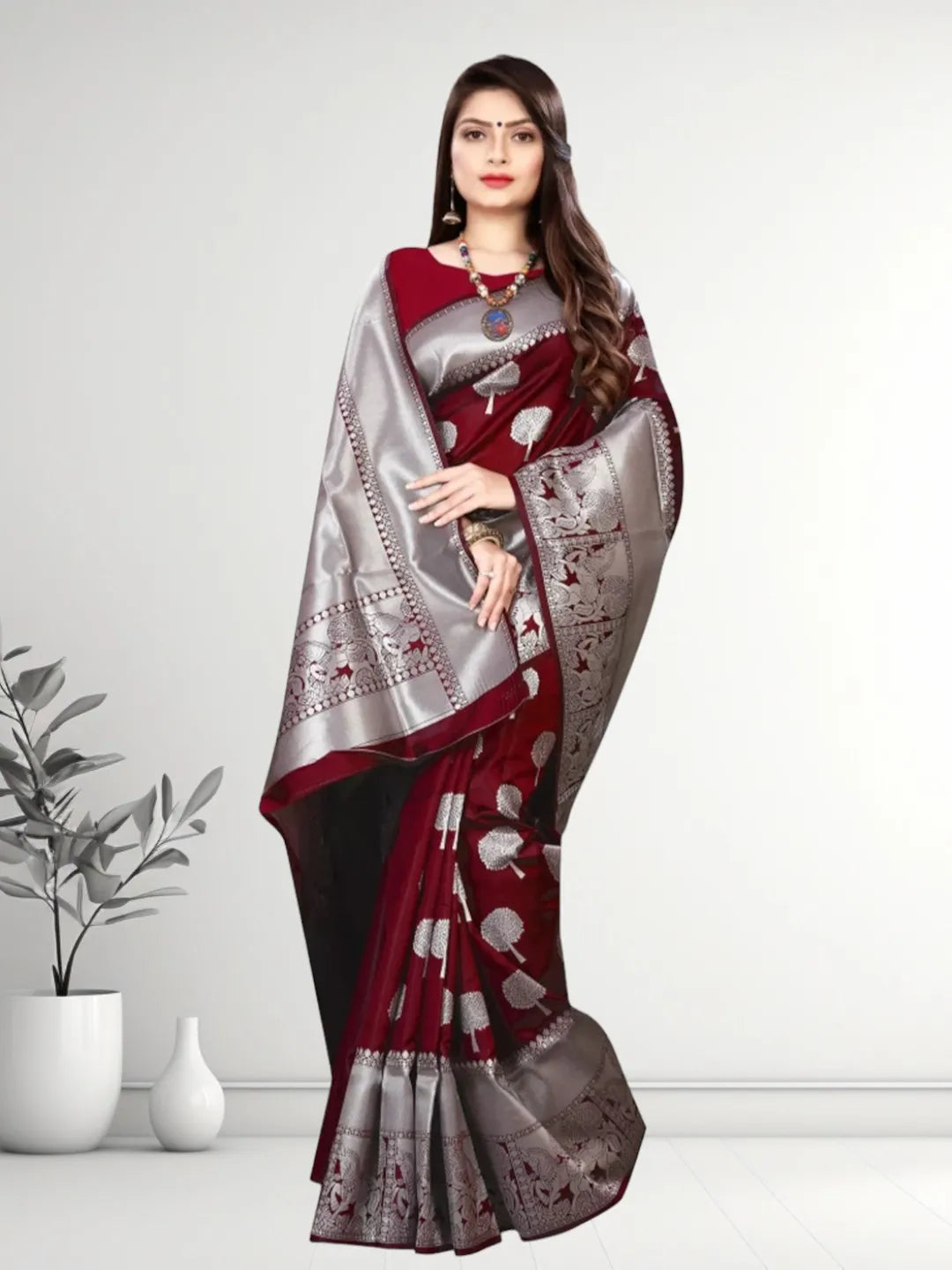 Pionex Banarasi Softy Copper Zari Weaving Brocade Saree