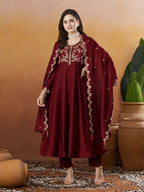 Silk Embroidered Anarkali Kurta, Pant & Dupatta Set