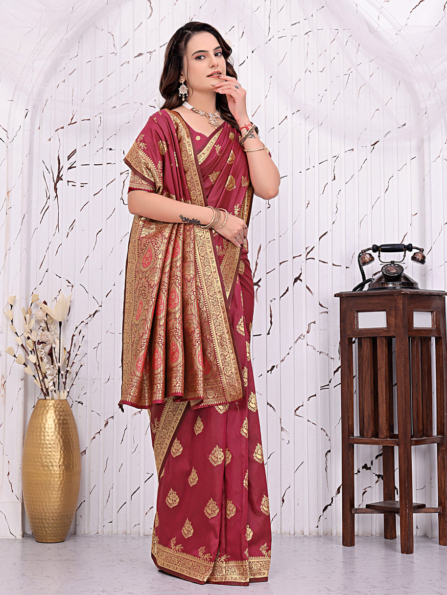 Ready To Wear Banarasi Silk Saree with Zari Woven Border