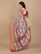 Moss Chiffon Digital Print With Jacquard Border Saree