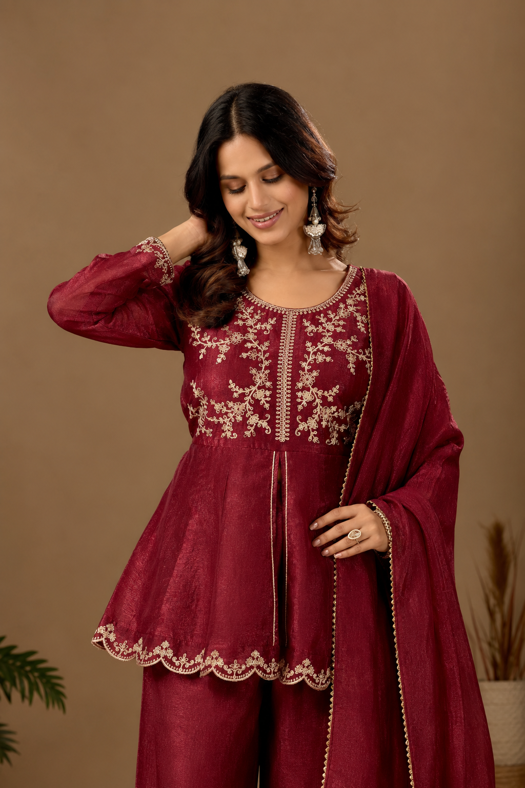 Women's Satin Kurta Set with Elegant Embroidered Design
