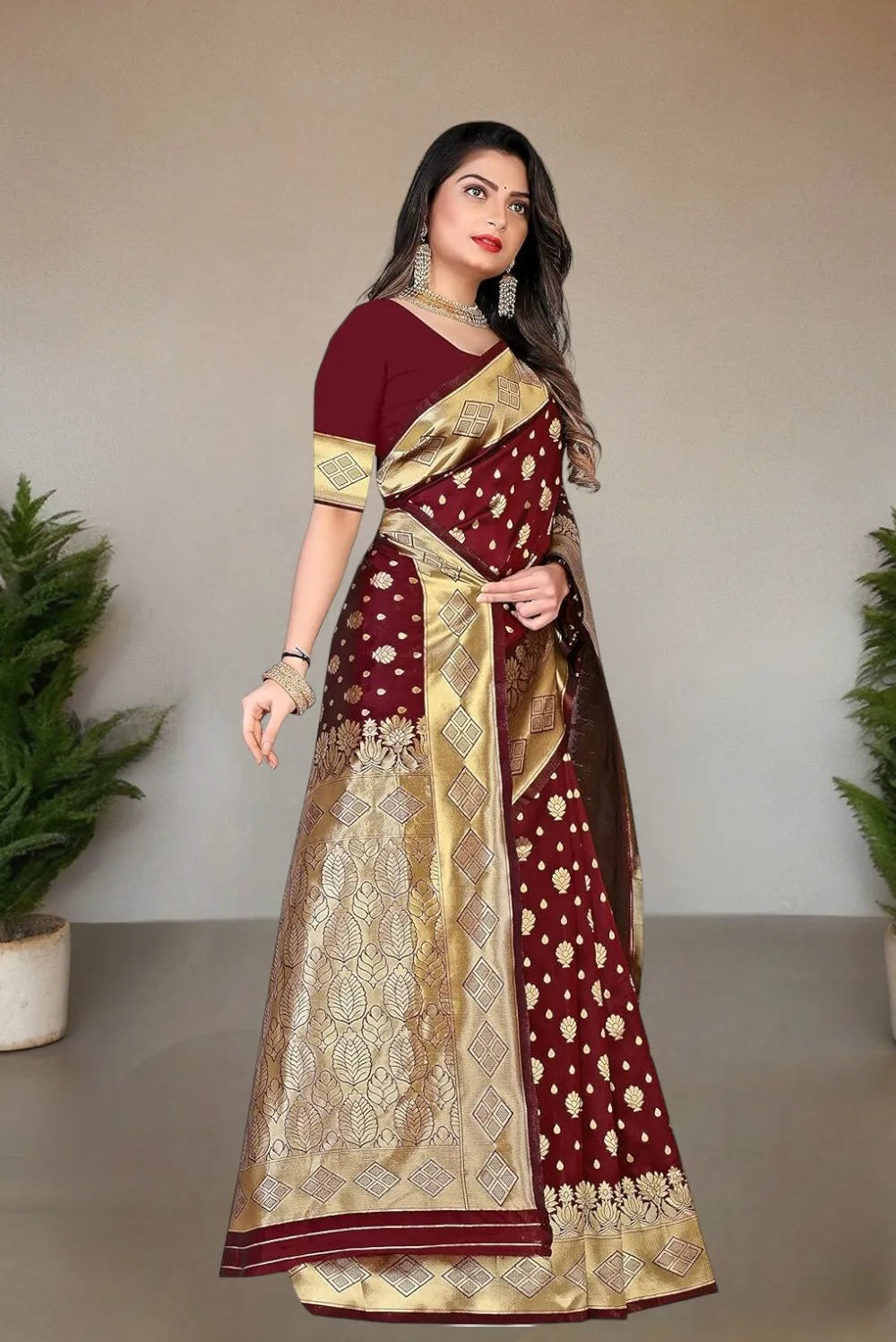 Pionex Woven Kanjivaram Jacquard Pure Silk Saree