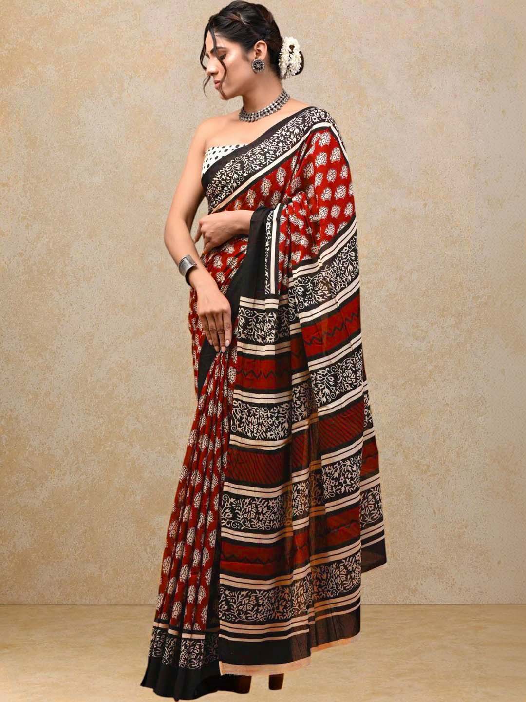 Women’s Mul Cotton Ready To Wear Saree with Floral Printed Pattern