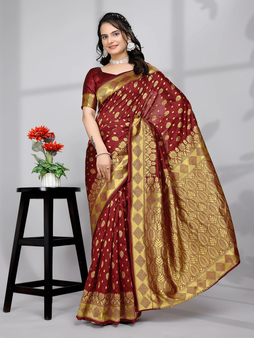 Ready to Wear Woven Banarasi Jacquard Pure Silk Saree