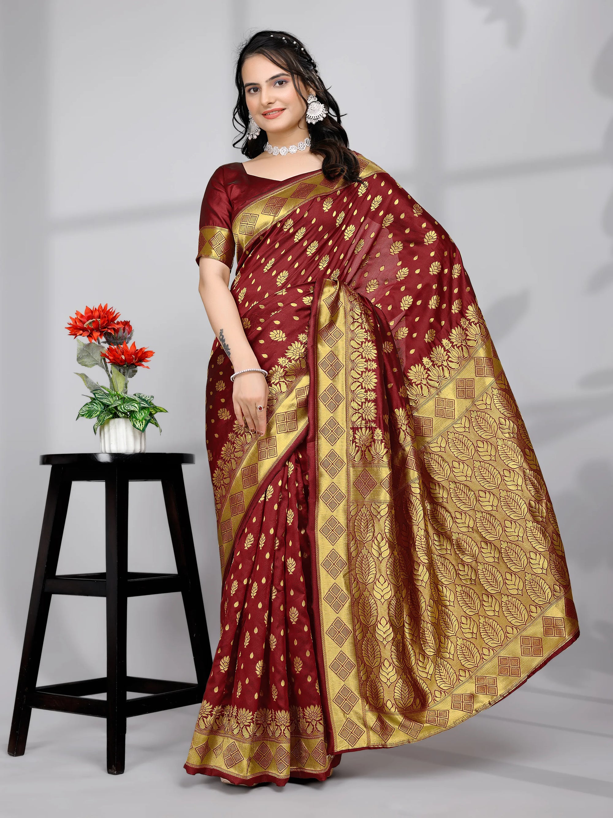 Ready to Wear Woven Banarasi Jacquard Pure Silk Saree