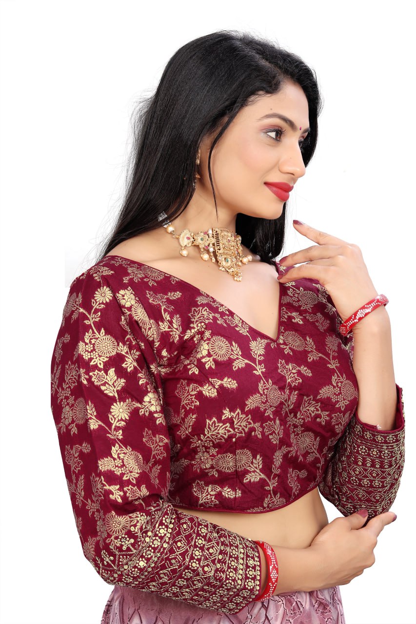 Pure Dola Silk Jacquard Embroidered Blouse