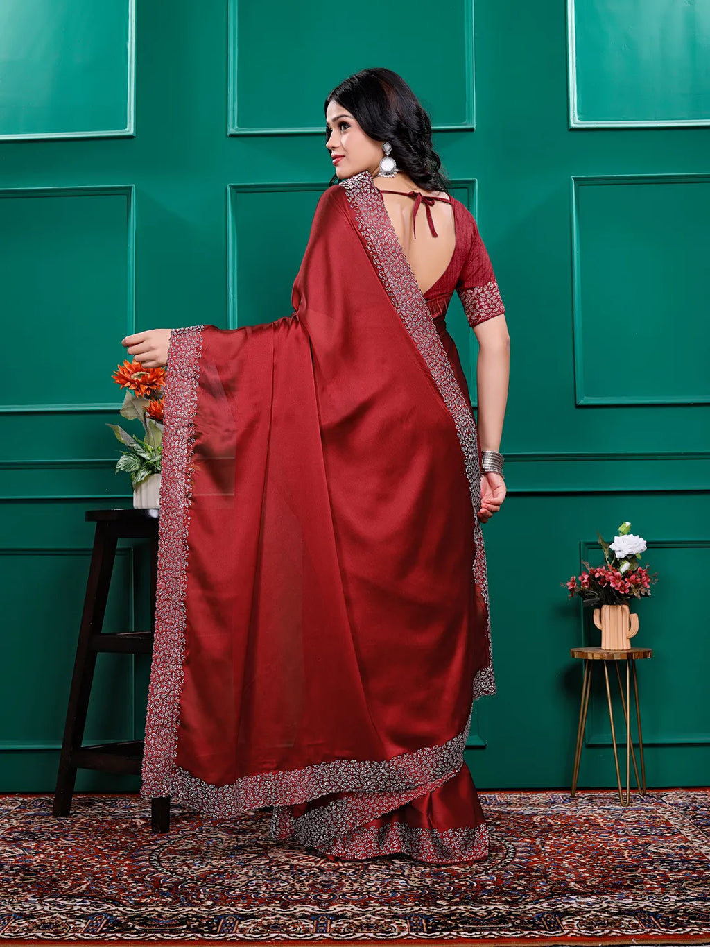 Silk  Siroski  Diamond Lace Work Saree