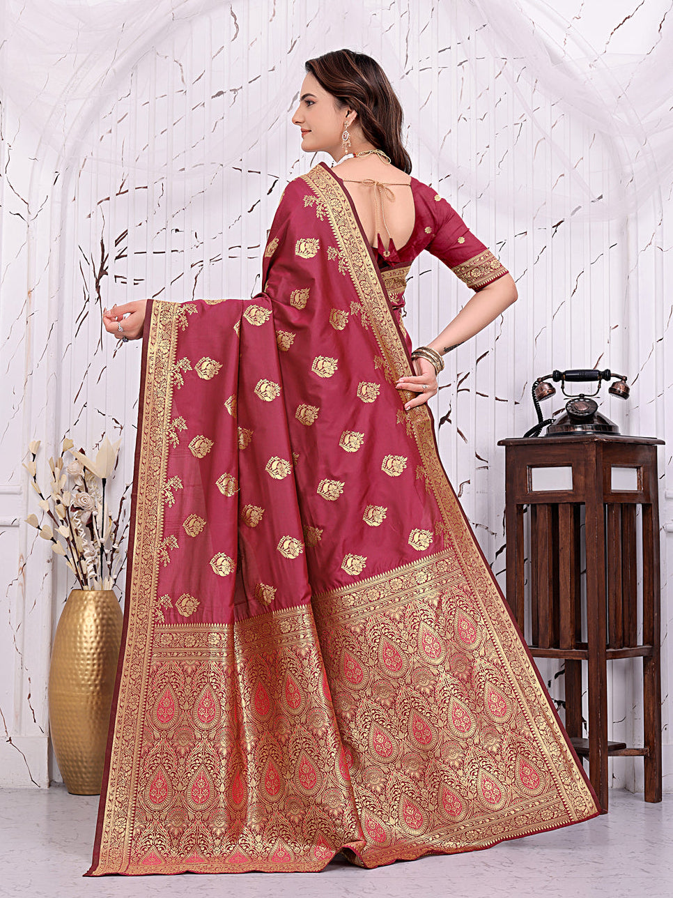 Ready To Wear Banarasi Silk Saree with Zari Woven Border