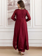 Embroidery Vichitra Silk Anarkali Kurta Pant Set With Dupatta