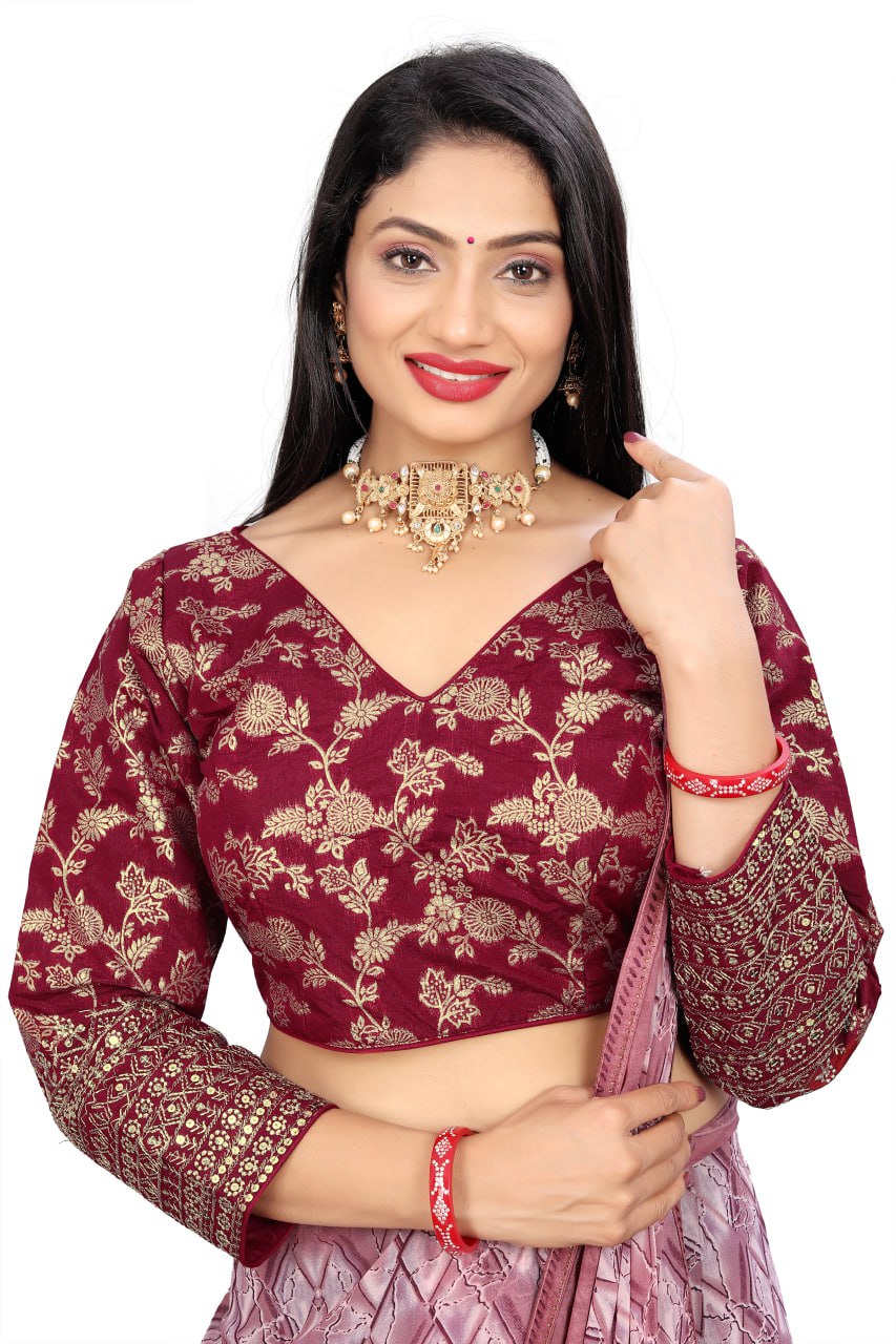 Pure Dola Silk Jacquard Embroidered Blouse