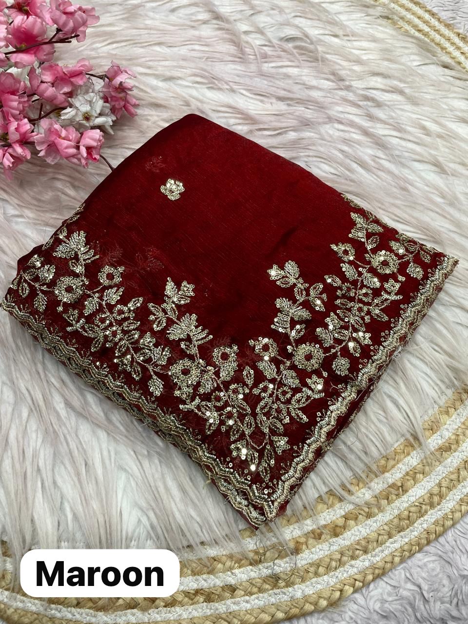 Soft Chiffon Saree With Embroidery Sequence Butti Work