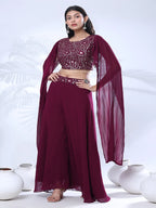 Georgette Floral Embroidered Sequined Crop Top with Palazzo