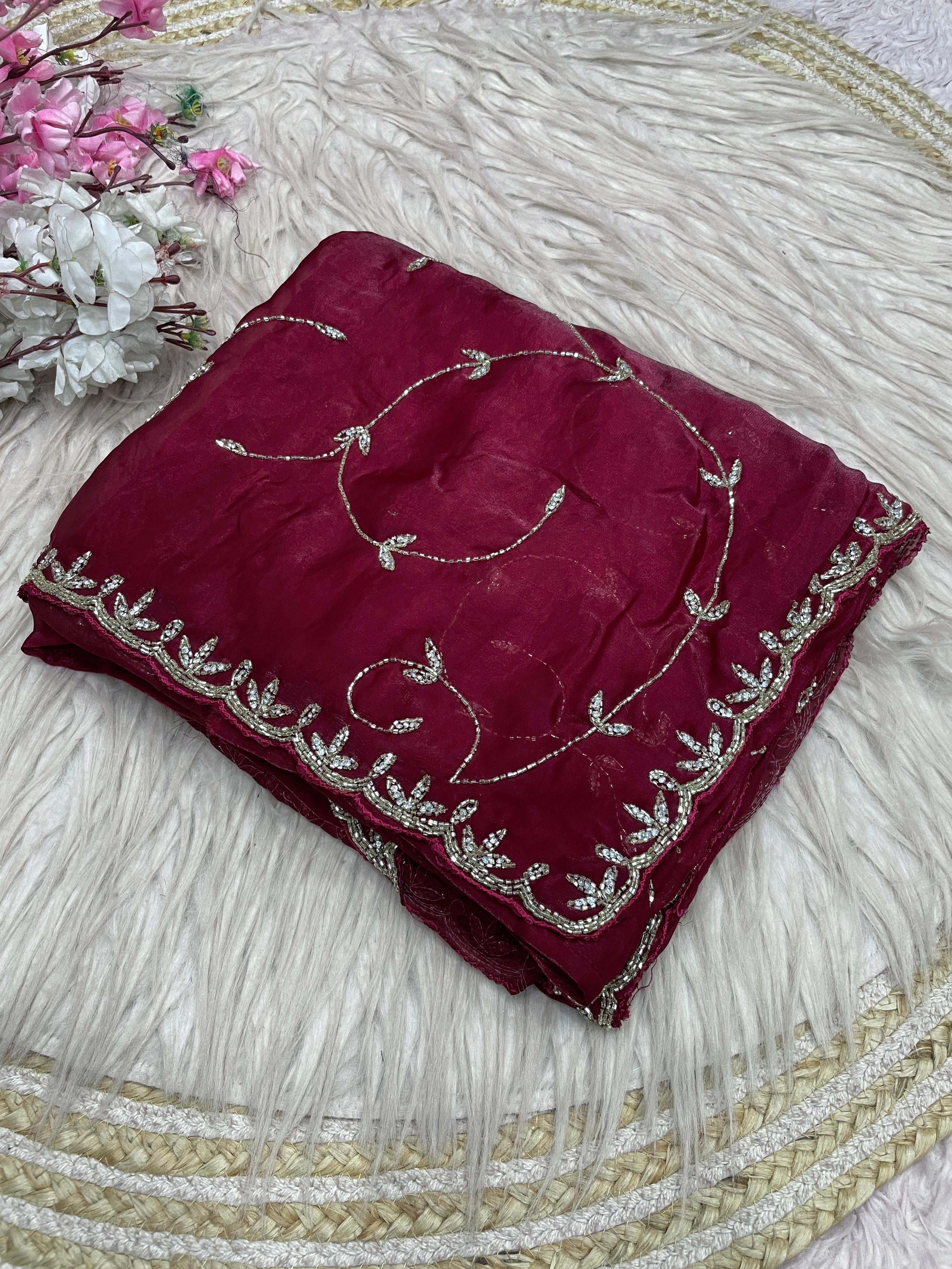 Space silk Saree With Khatli Cut Dana Handwork  Diamond Work