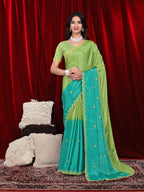 Chinon Saree in Dual Tone Shades with Embroidered Moti Border