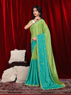 Chinon Saree in Dual Tone Shades with Embroidered Moti Border