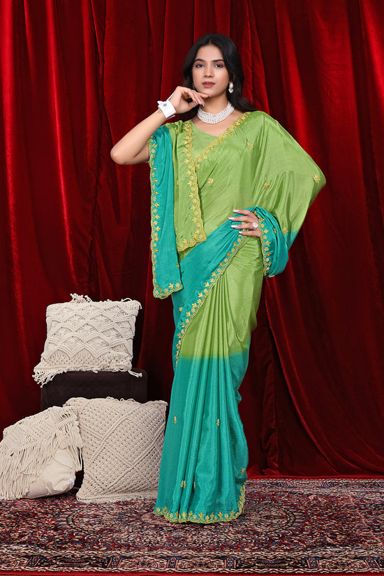 Chinon Saree in Dual Tone Shades with Embroidered Moti Border