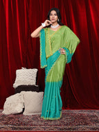 Chinon Saree in Dual Tone Shades with Embroidered Moti Border