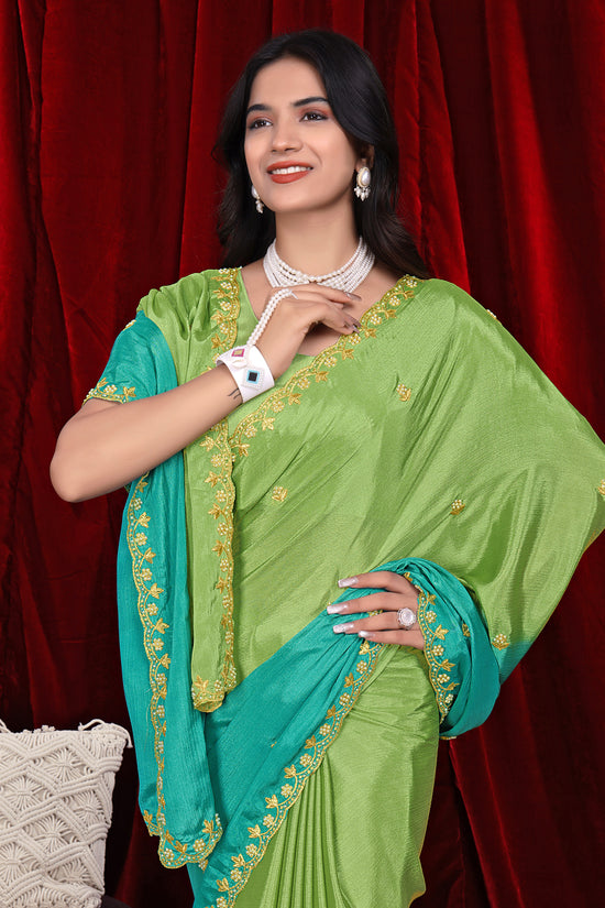 Chinon Saree in Dual Tone Shades with Embroidered Moti Border