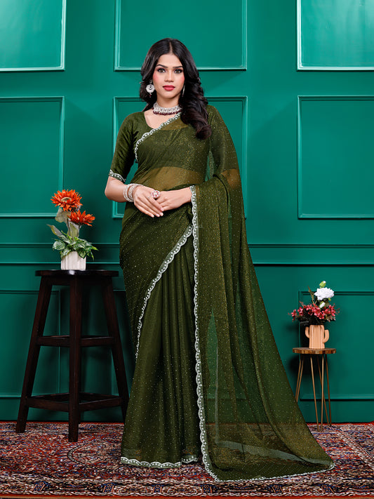 Chiffon  Swarovski Daimond  Lace Work Sarees